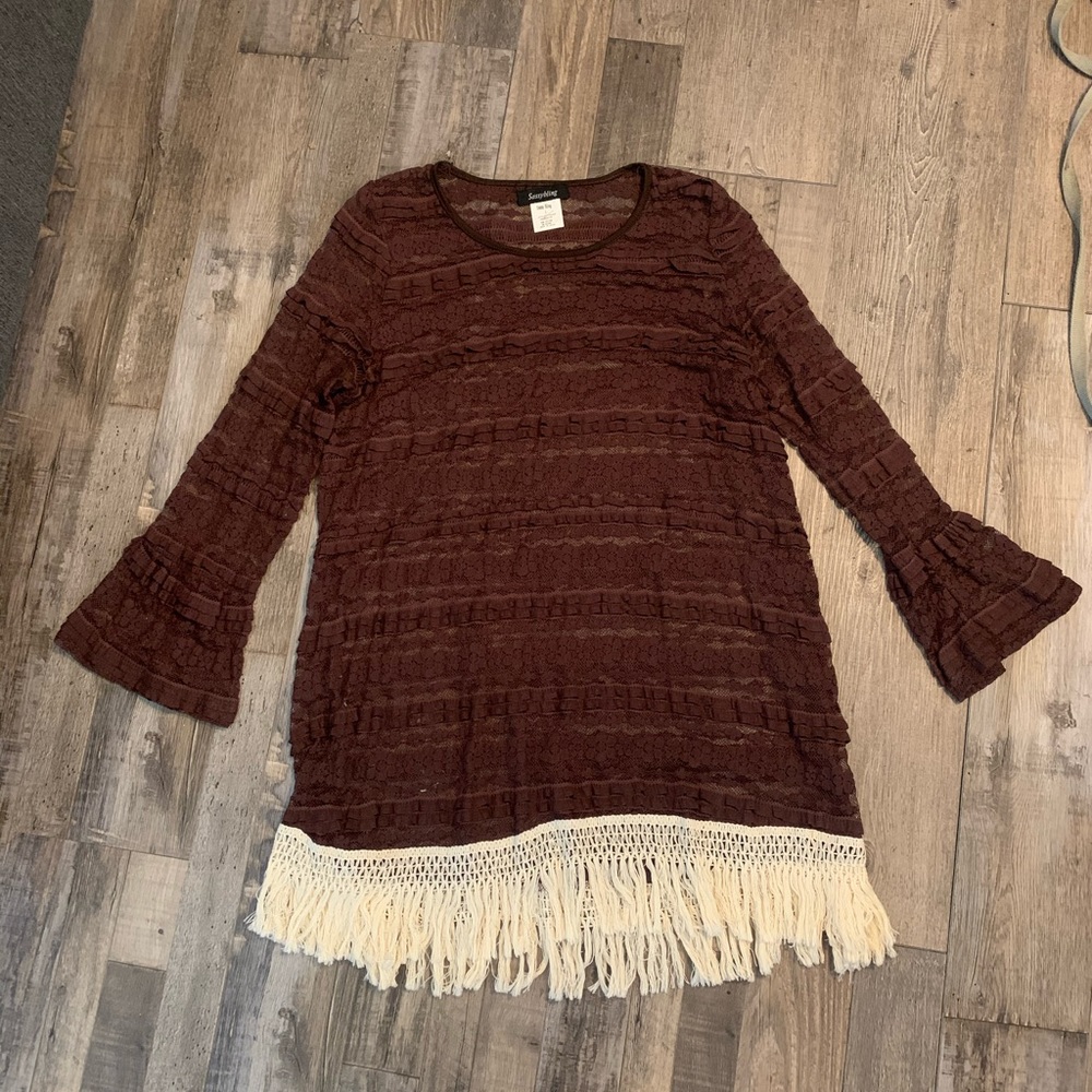 Tunic Brown Sheer Bottom Fringe